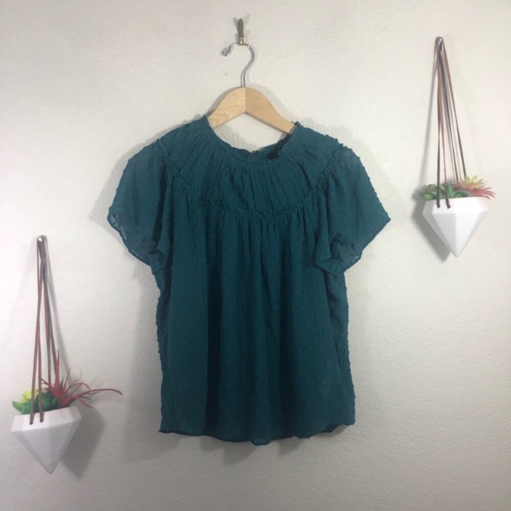 NWT J. Crew Gathered bib top in drapey swiss dot in green